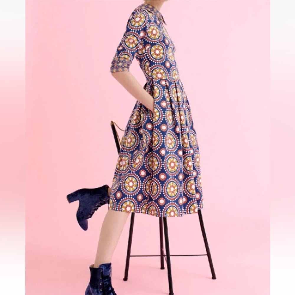La Doublej Via Della Spiga Dress In Ruote Blue Orange Small